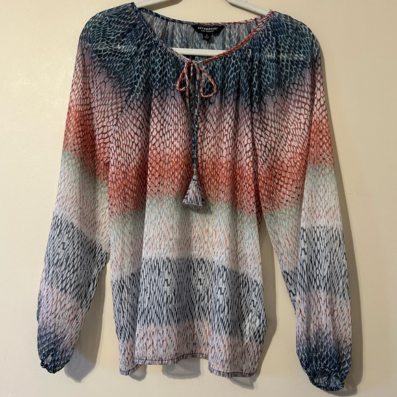 Liverpool Ombré Snake Print Sheer Mesh Oversized Pesant Blouse Top Small - Picture 2 of 10